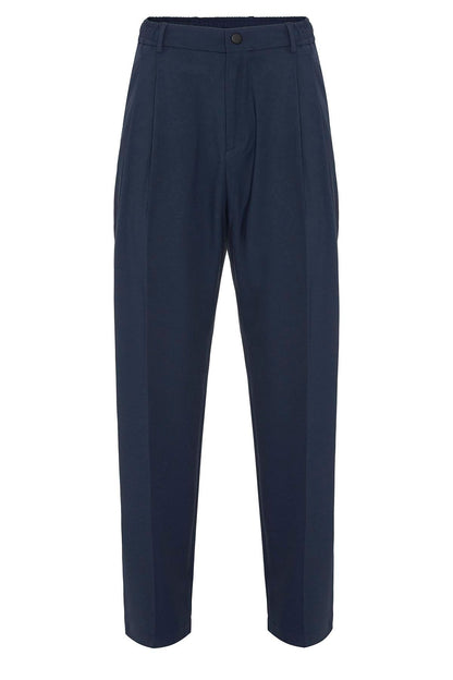 Men's Indigo Elastic Waist High-Waist Pleated Pants