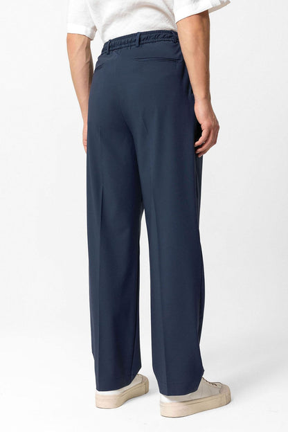 Men's Indigo Elastic Waist High-Waist Pleated Pants