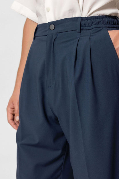 Men's Indigo Elastic Waist High-Waist Pleated Pants