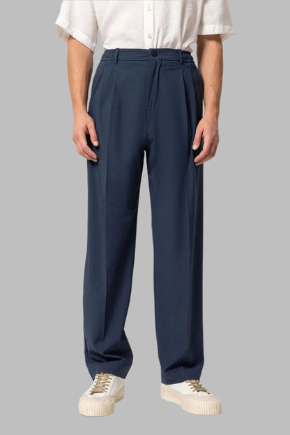 Men's Indigo Elastic Waist High-Waist Pleated Pants