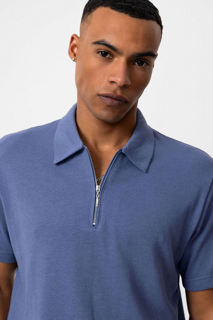 KOALA SYDNEY Men's Indigo Polo Collar Zippered T-Shirt