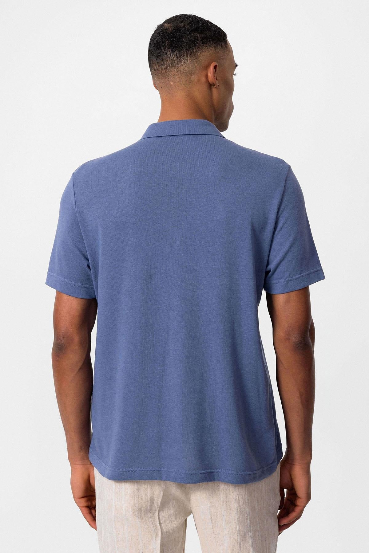 KOALA SYDNEY Men's Indigo Polo Collar Zippered T-Shirt