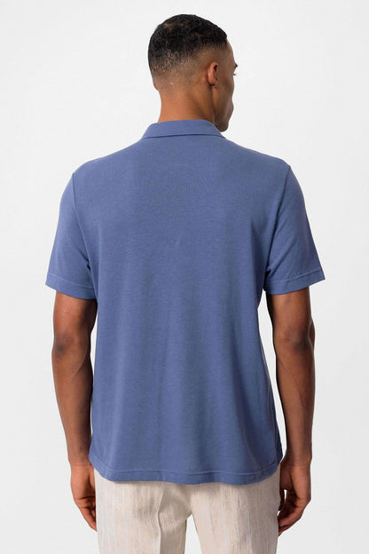 KOALA SYDNEY Men's Indigo Polo Collar Zippered T-Shirt