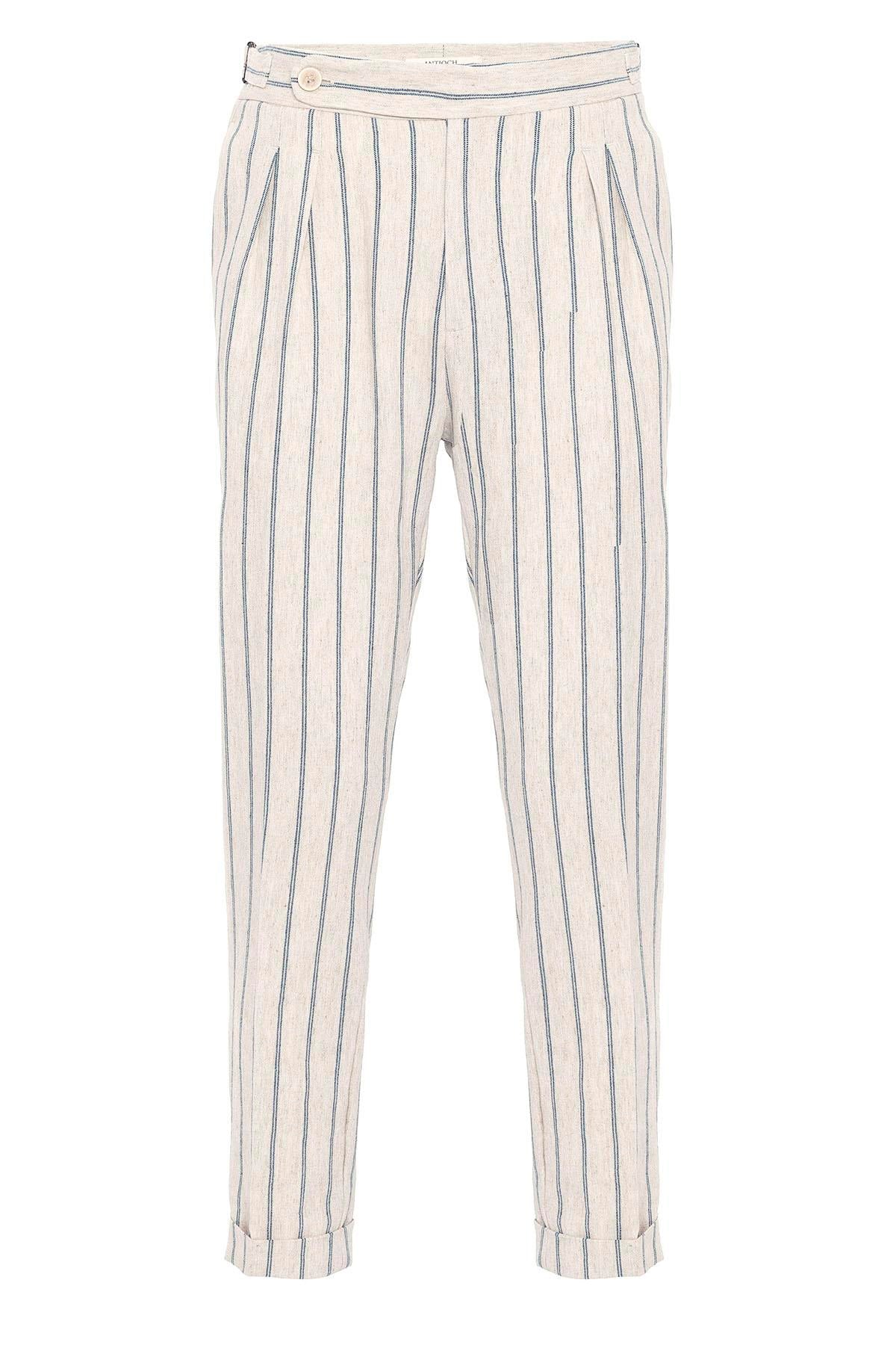 Men's Indigo High-Waist Linen Blend Pants
