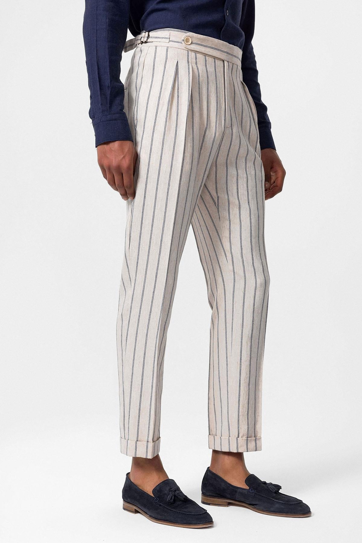 Men's Indigo High-Waist Linen Blend Pants
