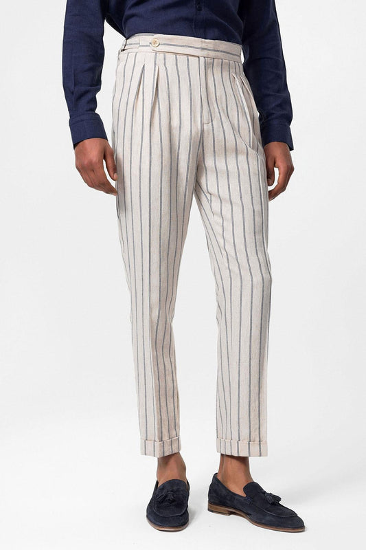 Men's Indigo High-Waist Linen Blend Pants