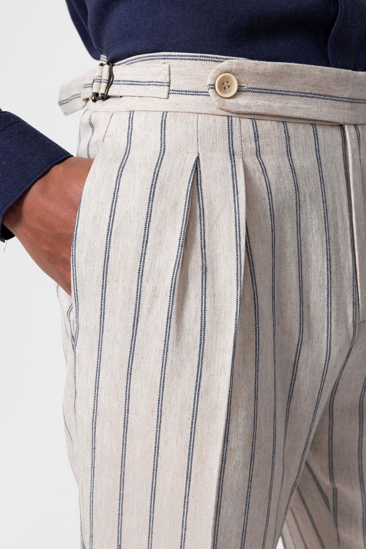 Men's Indigo High-Waist Linen Blend Pants