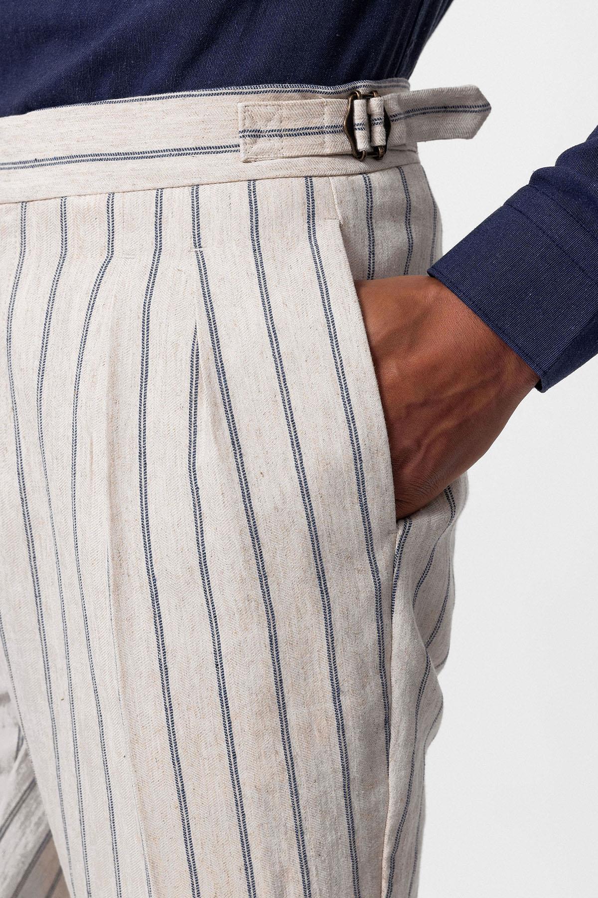 Men's Indigo High-Waist Linen Blend Pants