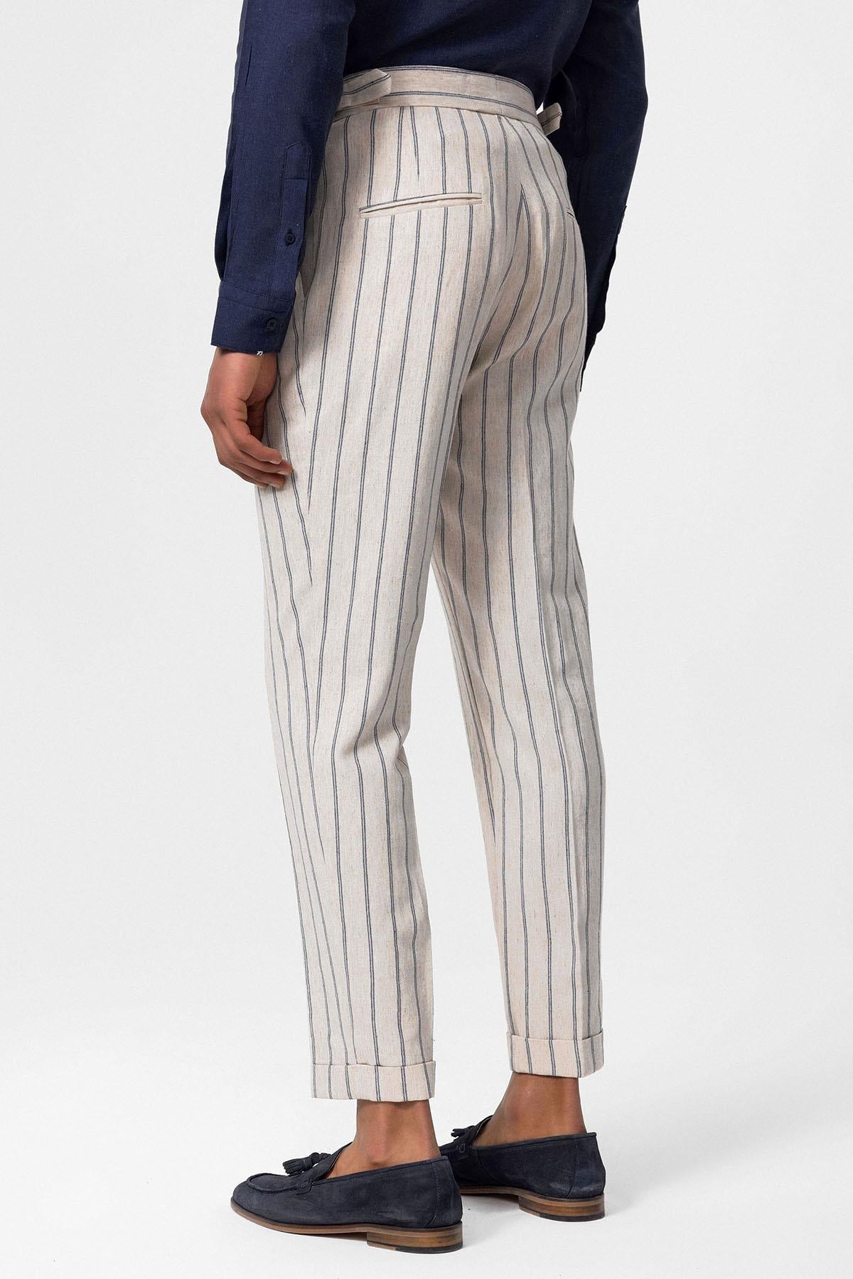 Men's Indigo High-Waist Linen Blend Pants