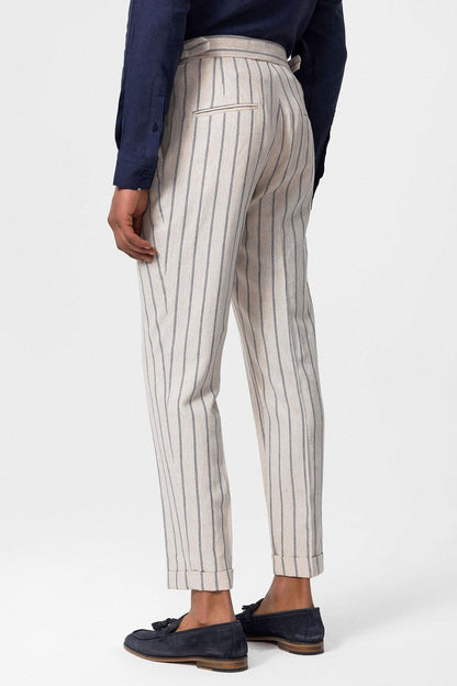 Men's Indigo High-Waist Linen Blend Pants