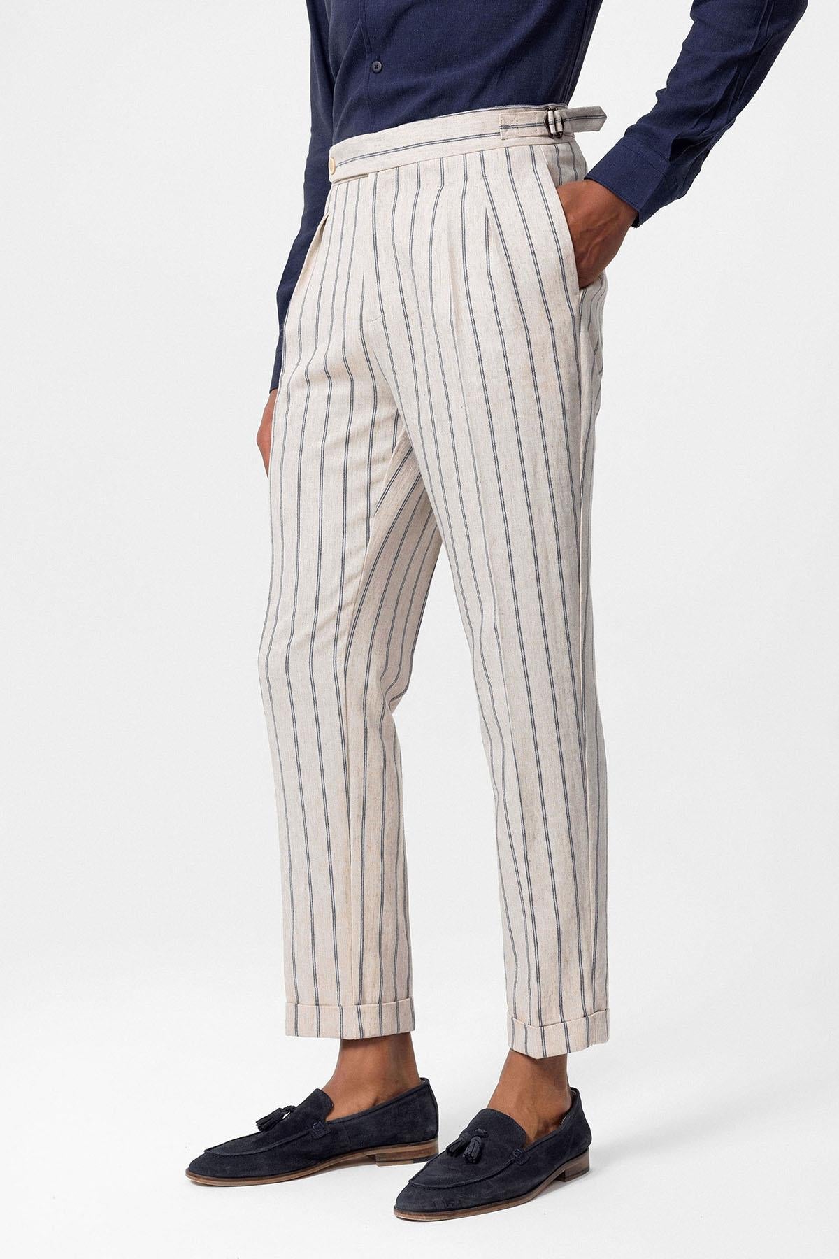 Men's Indigo High-Waist Linen Blend Pants