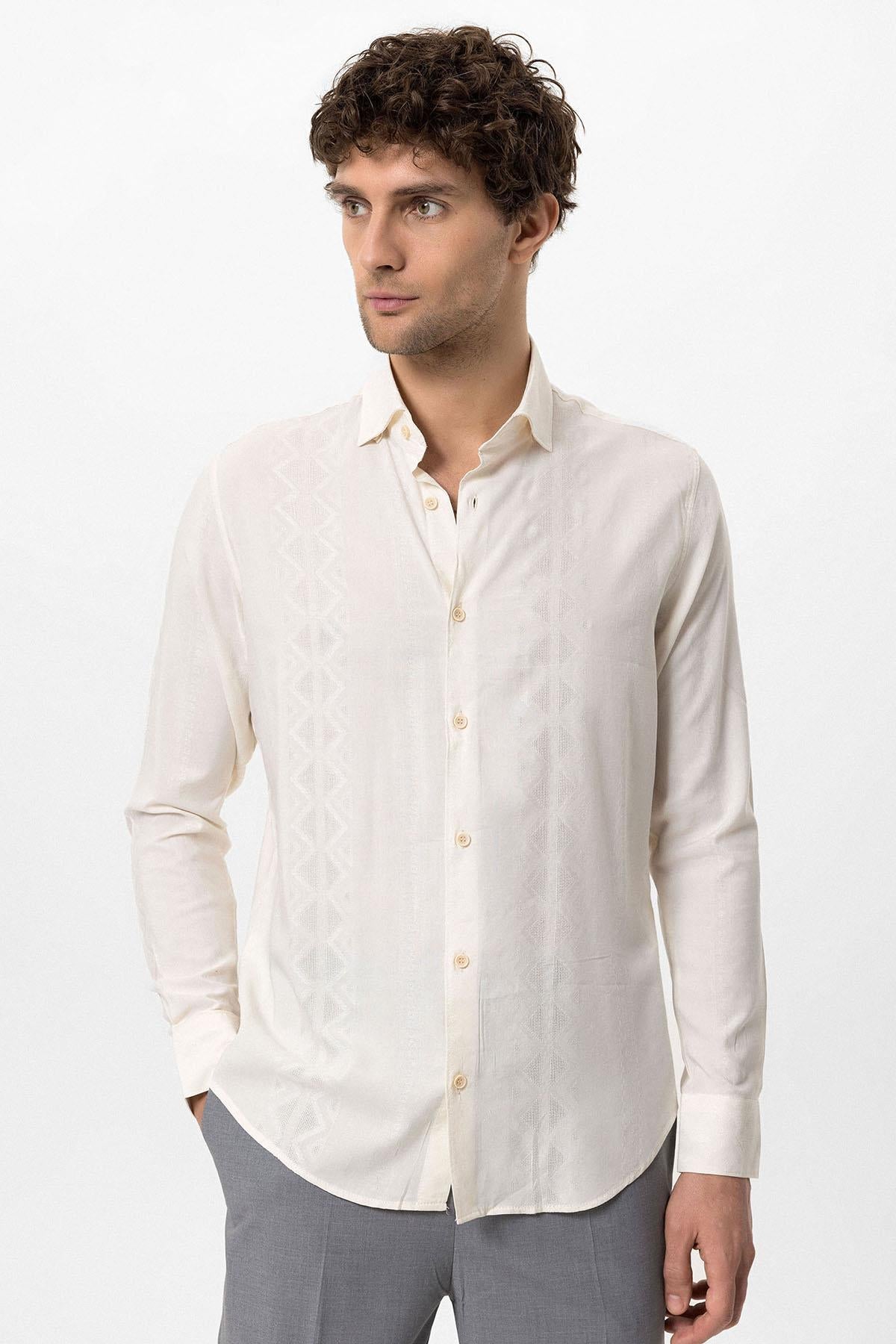 Men's Ecru Embroidered Shirt -