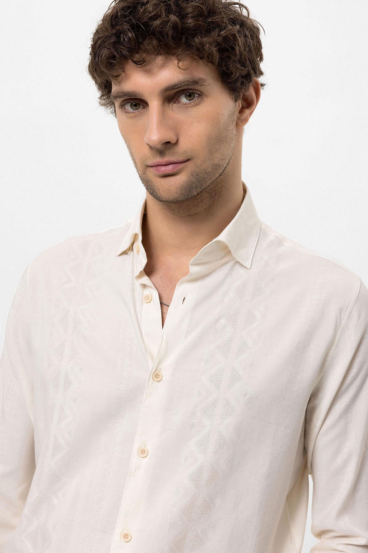 Men's Ecru Embroidered Shirt