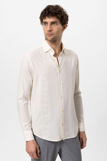 Men's Ecru Embroidered Shirt -