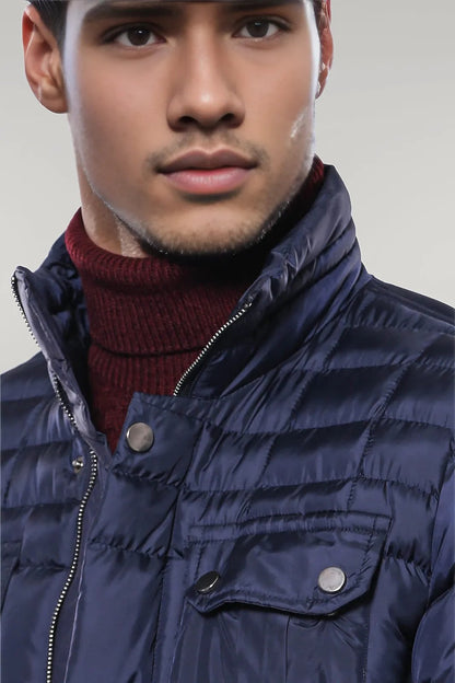 Quilted Navy Blue Men Winter Coat