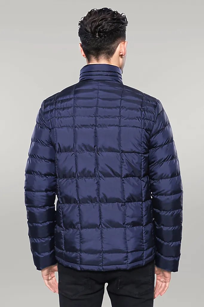 Quilted Navy Blue Men Winter Coat