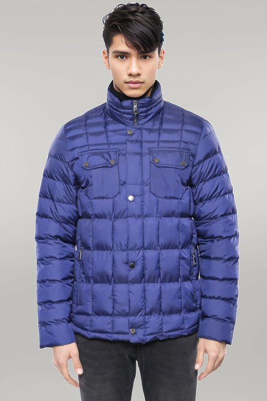Quilted Blue Men Winter Coat