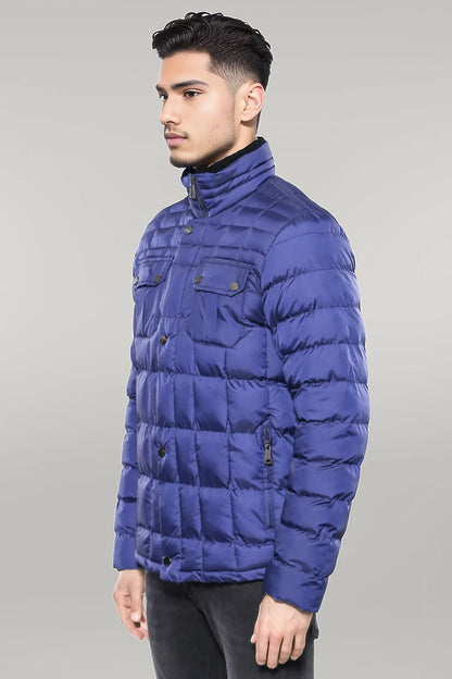 Quilted Blue Men Winter Coat