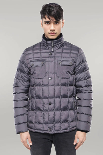 Quilted Grey Men Winter Coat
