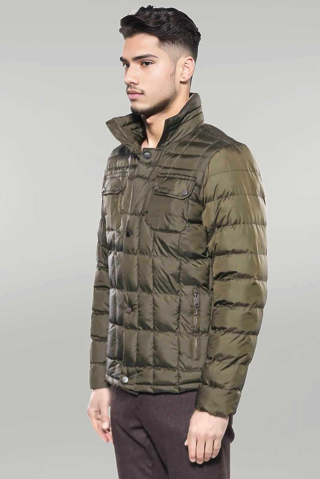 Quilted Green Men Winter Coat