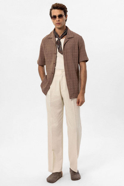 Men's Brown Camp Collar Woven Shirt