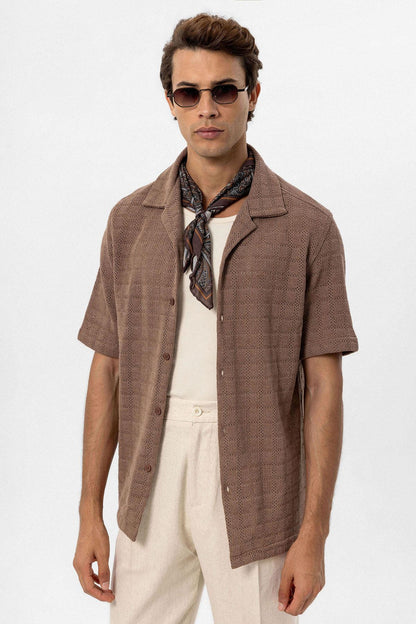Men's Brown Camp Collar Woven Shirt