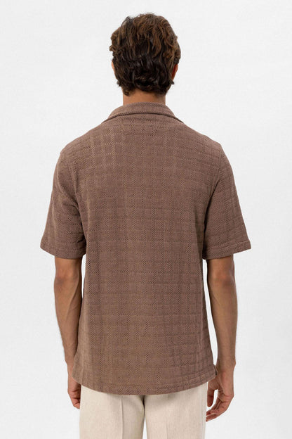 Men's Brown Camp Collar Woven Shirt