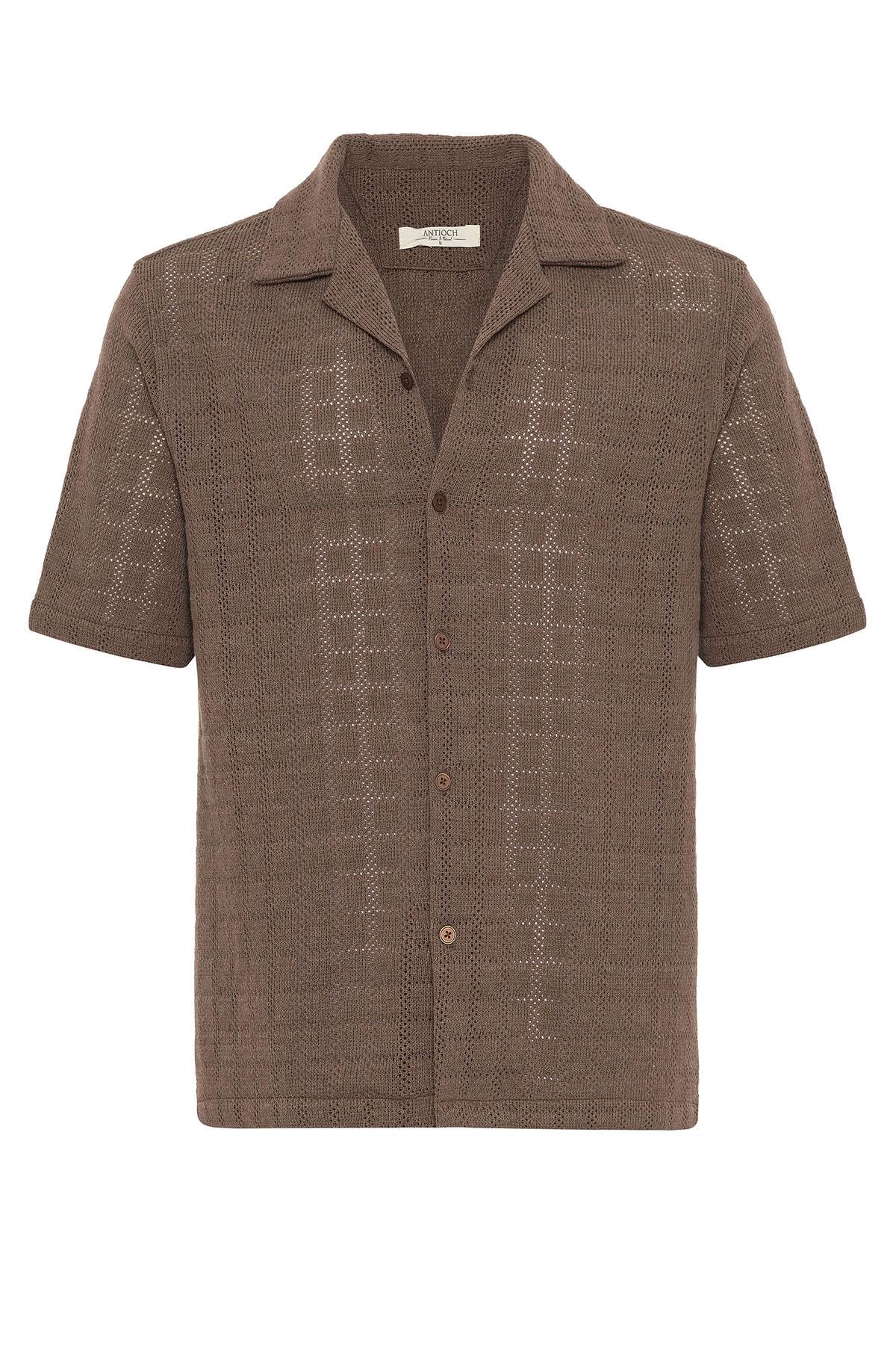 Men's Brown Camp Collar Woven Shirt