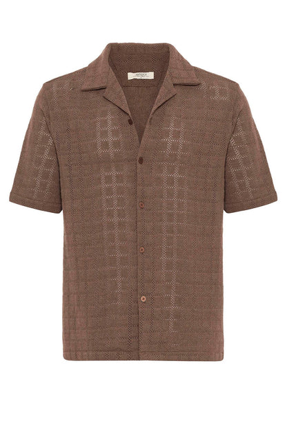 Men's Brown Camp Collar Woven Shirt