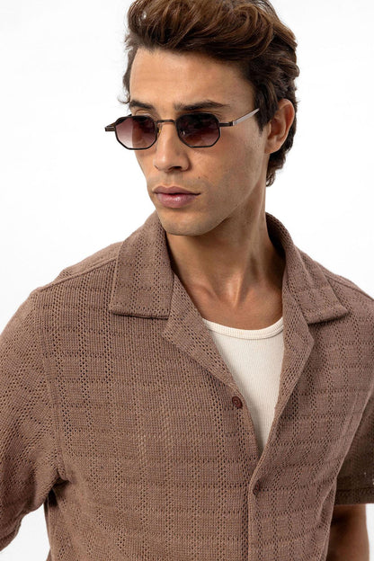 Men's Brown Camp Collar Woven Shirt