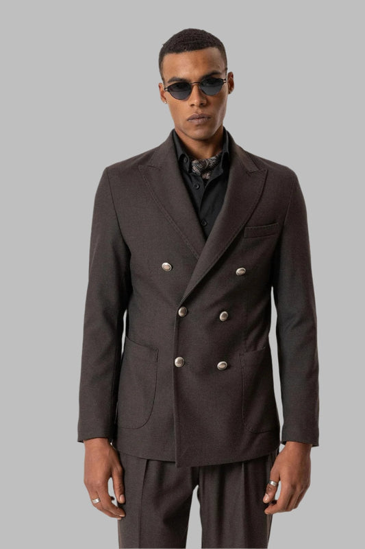 Brown Unlined Double-Breasted Men's Blazer Jacket