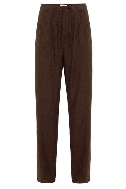 Men's Brown Belted Linen Blend Pants