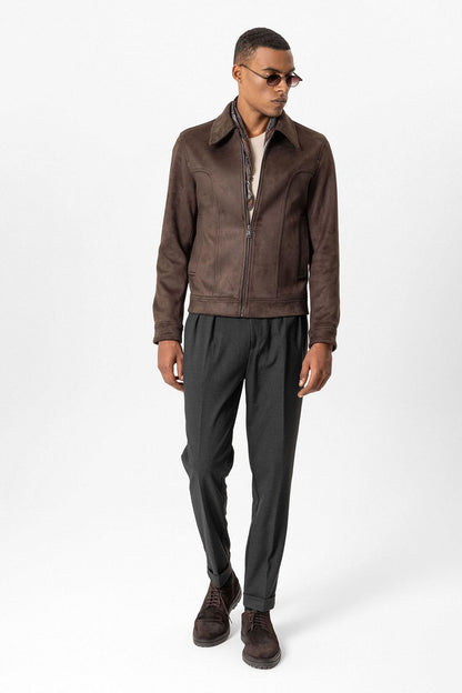 KOALA SYDNEY  Brown Crop Fit Suede Men's Jacket -