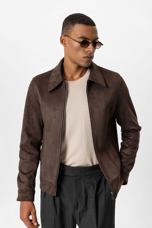 KOALA SYDNEY  Brown Crop Fit Suede Men's Jacket -