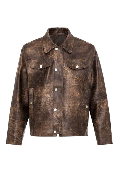 Brown Crop Fit Faux Leather Men's Jacket