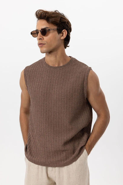 Men's Brown Textured Tank Top