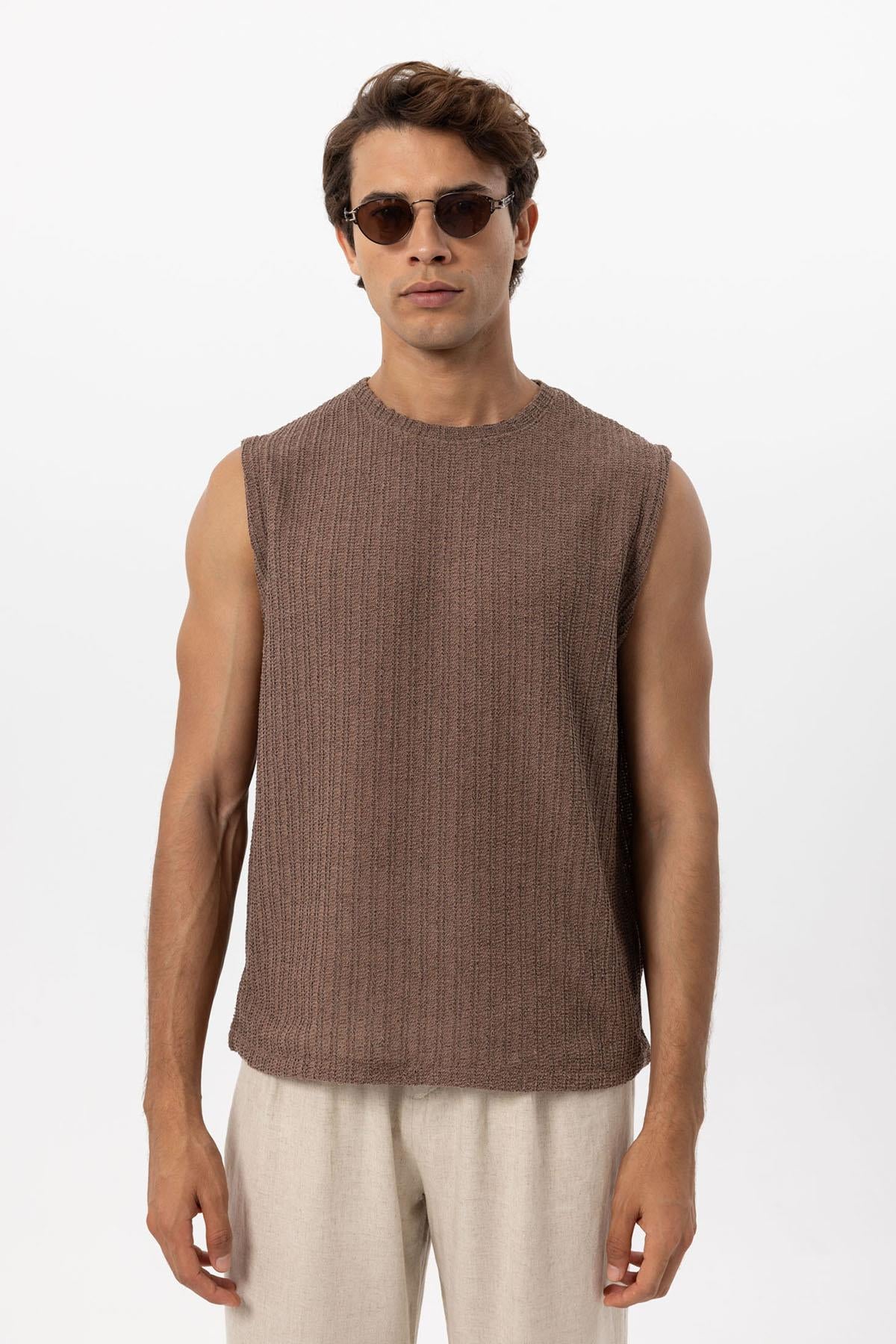 Men's Brown Textured Tank Top