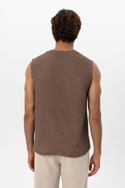 Men's Brown Textured Tank Top