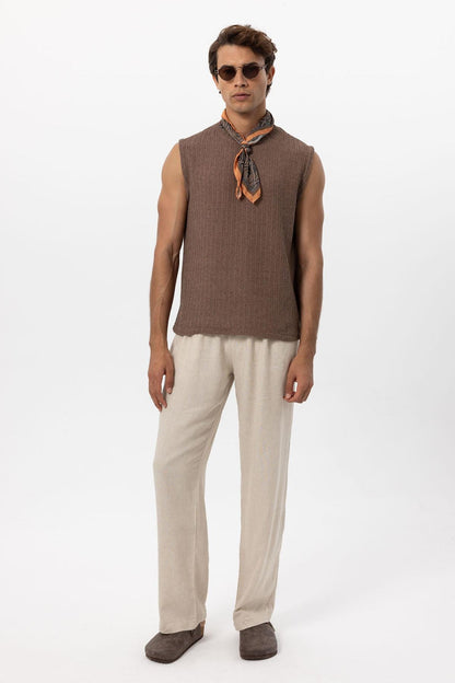 Men's Brown Textured Tank Top