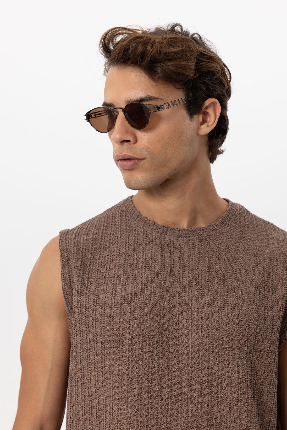 Men's Brown Textured Tank Top