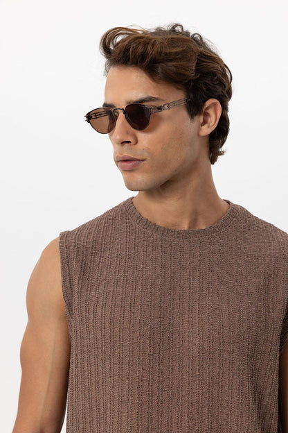 Men's Brown Textured Tank Top