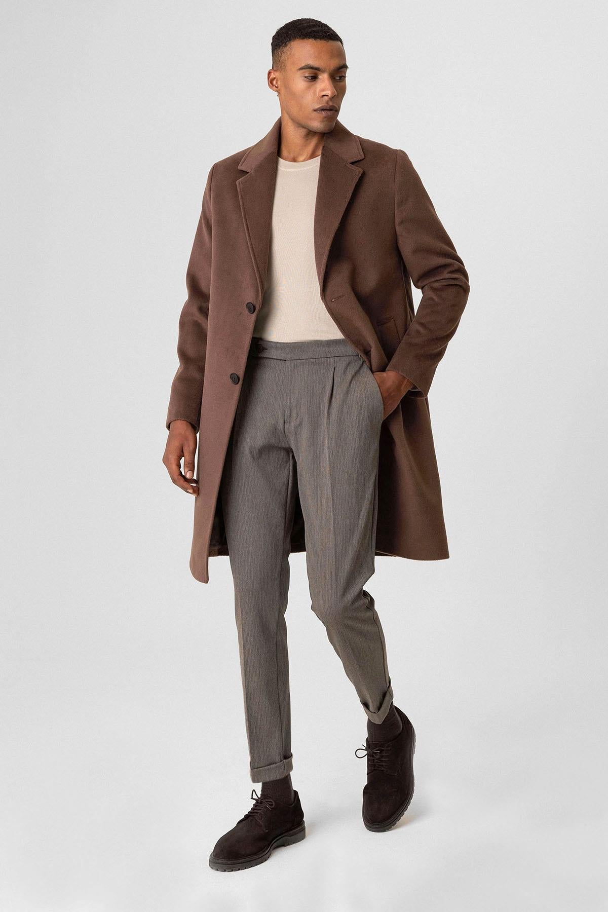 Brown Textured Men's Coat