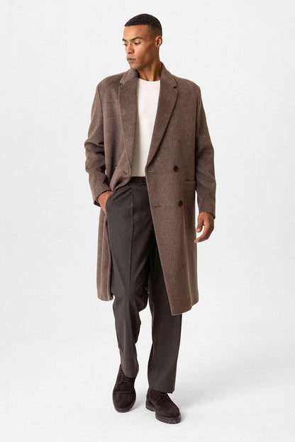 Brown Textured Double-Breasted Men's Coat