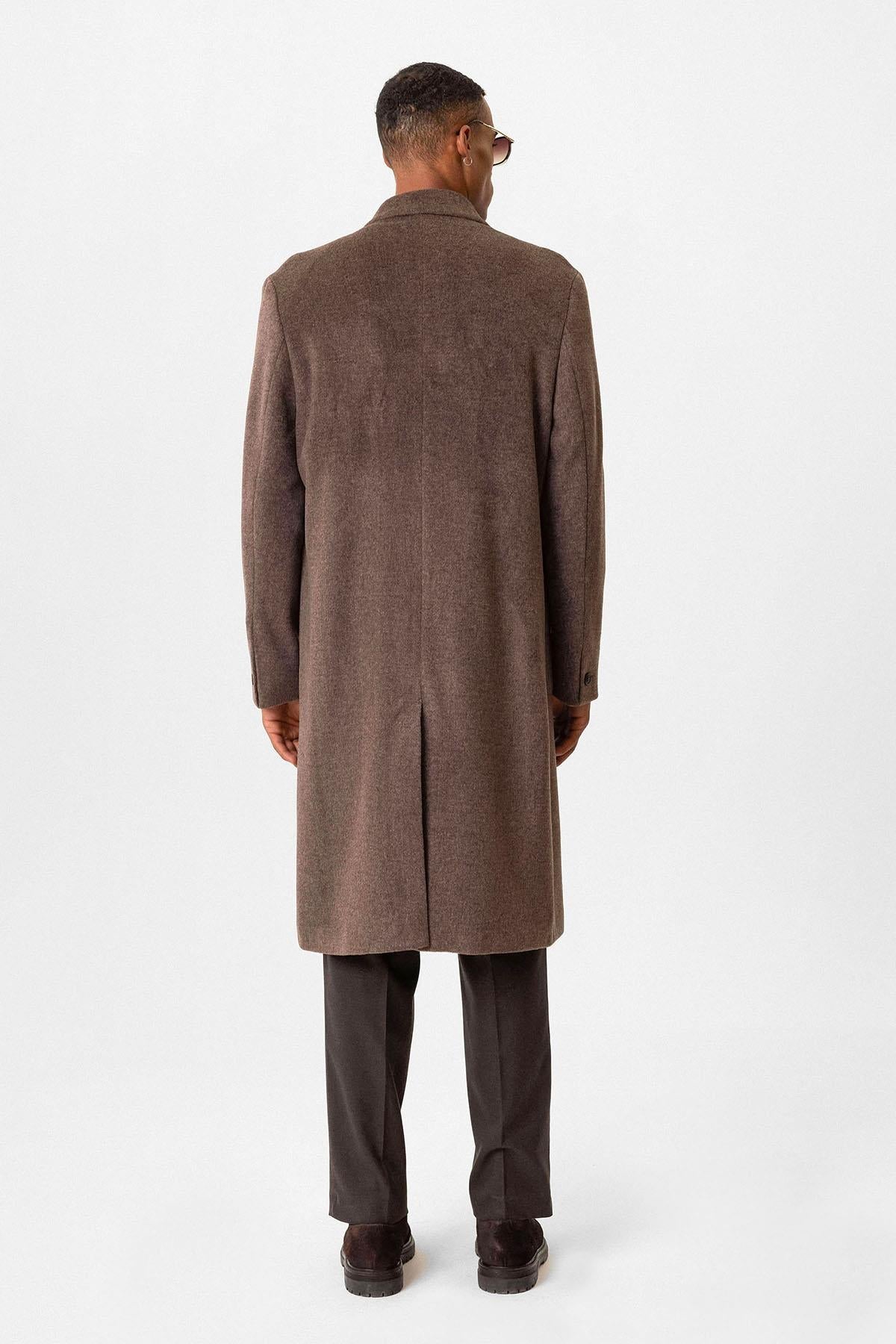Brown Textured Double-Breasted Men's Coat