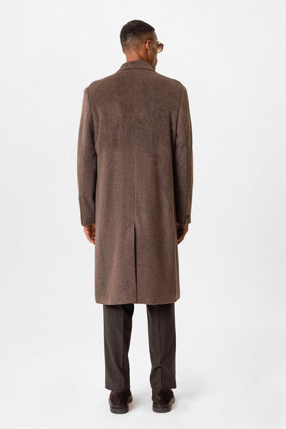 Brown Textured Double-Breasted Men's Coat