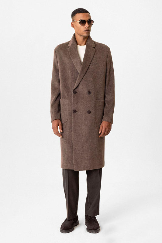 Brown Textured Double-Breasted Men's Coat