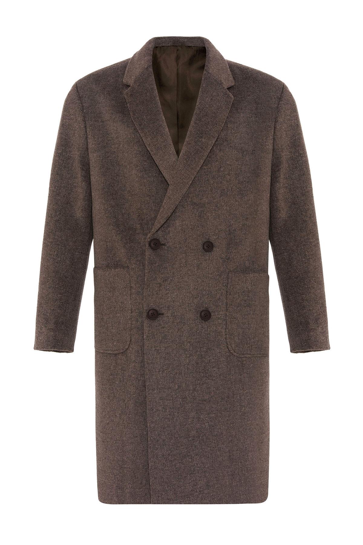 Brown Textured Double-Breasted Men's Coat