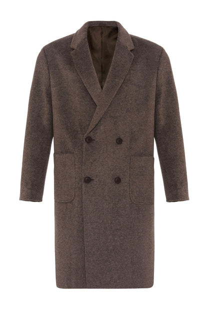 Brown Textured Double-Breasted Men's Coat