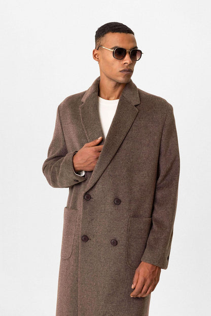 Brown Textured Double-Breasted Men's Coat