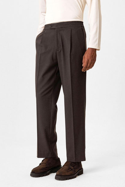 Brown Elastic Waist Baggy Men's Trousers -Wessi